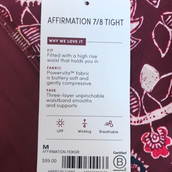 NWT ATHLETA AFFIRMATION 7/8 TIGHT !! - Picture 5 of 5